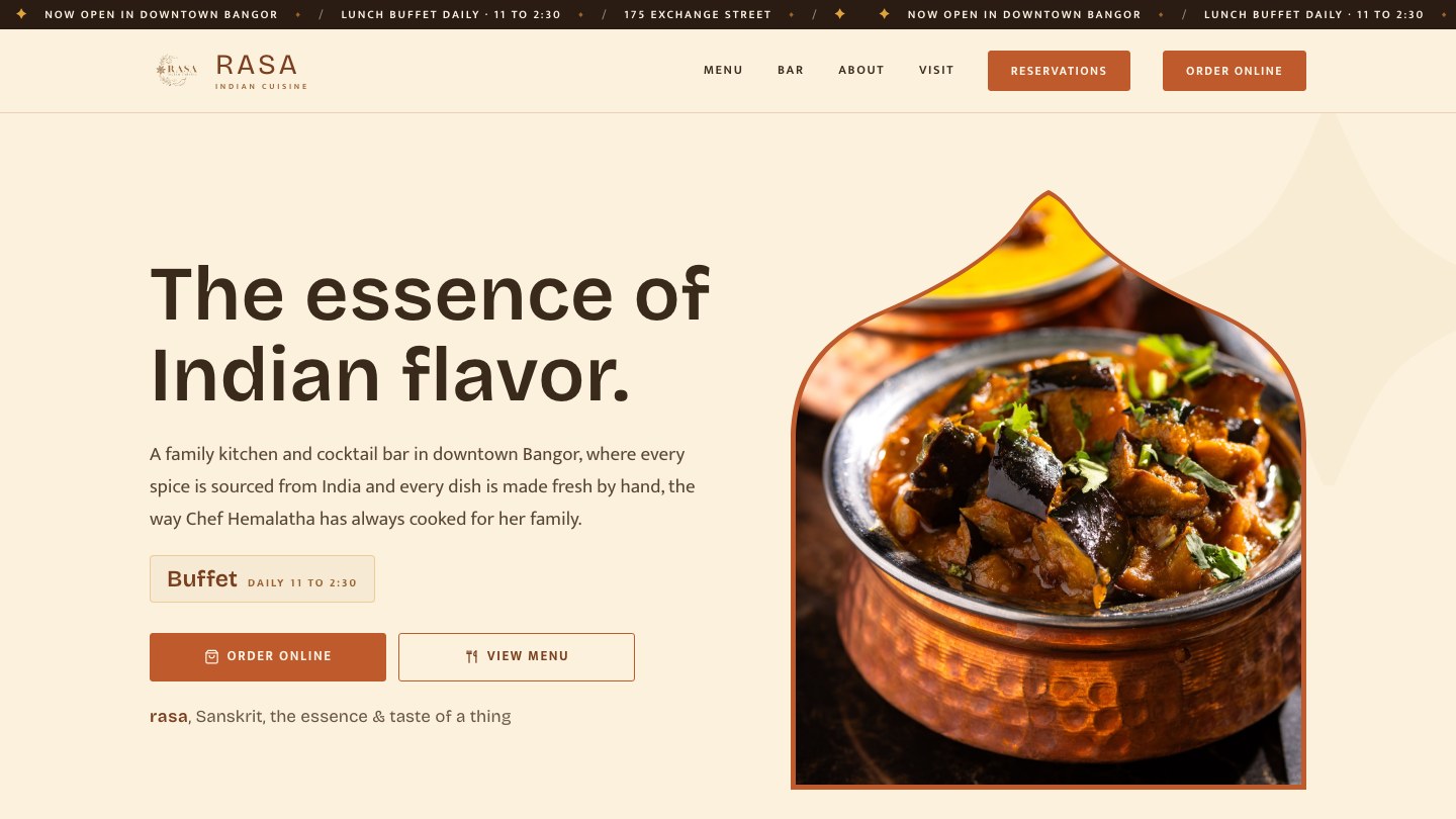 Rasa Indian Cuisine website