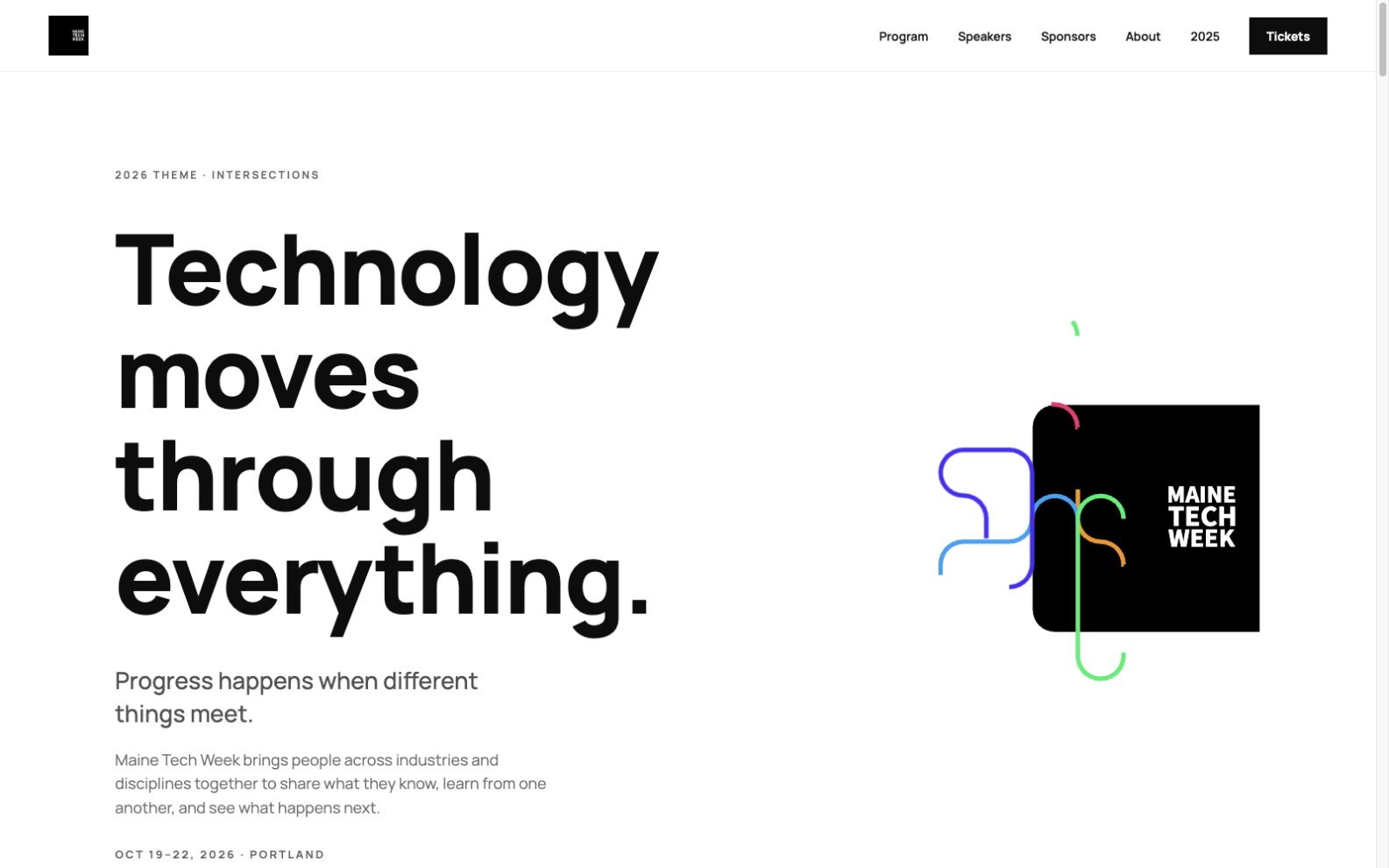 Maine Tech Week 2026 website with its Intersections design